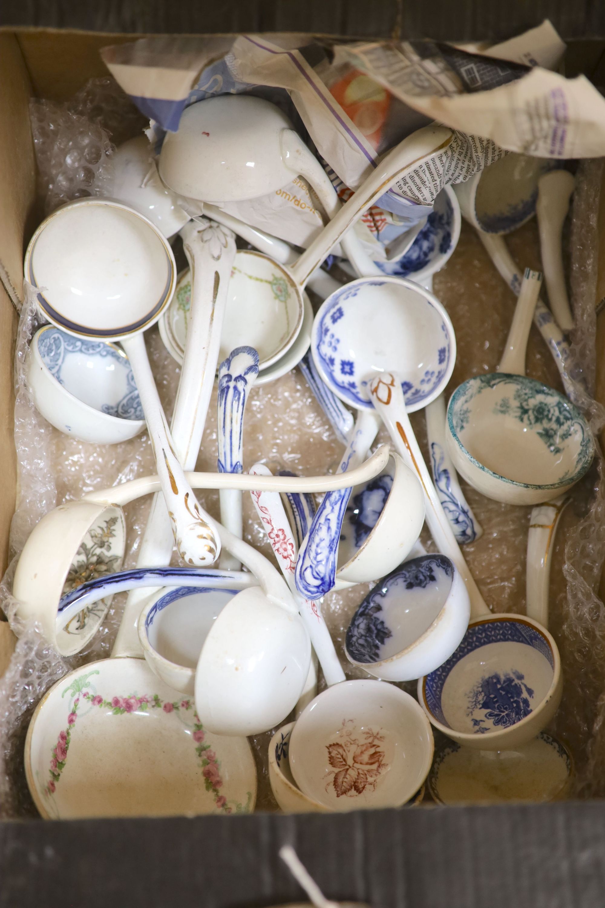 Thirty six various Victorian pottery ladles